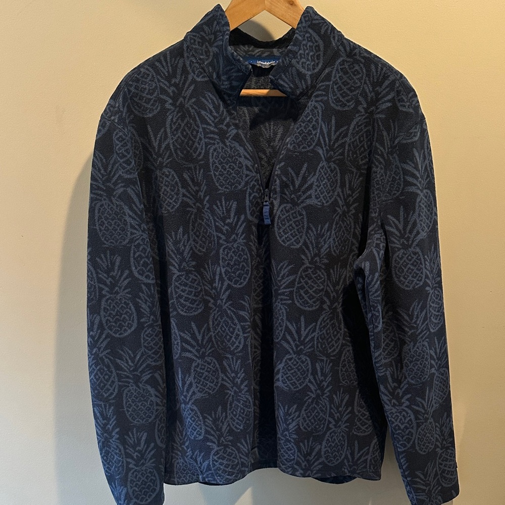 Chubbies Men's Large Navy Blue Pineapple Print Fleece Quarter-Zip Pullover